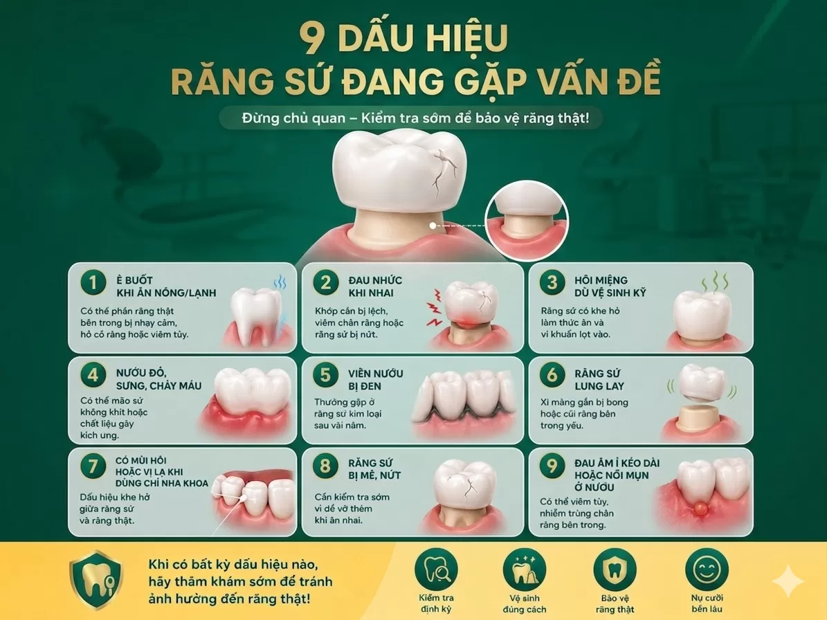 9 Dấu Hiệu Cho Thấy Răng Sứ Đang Gặp Vấn Đề