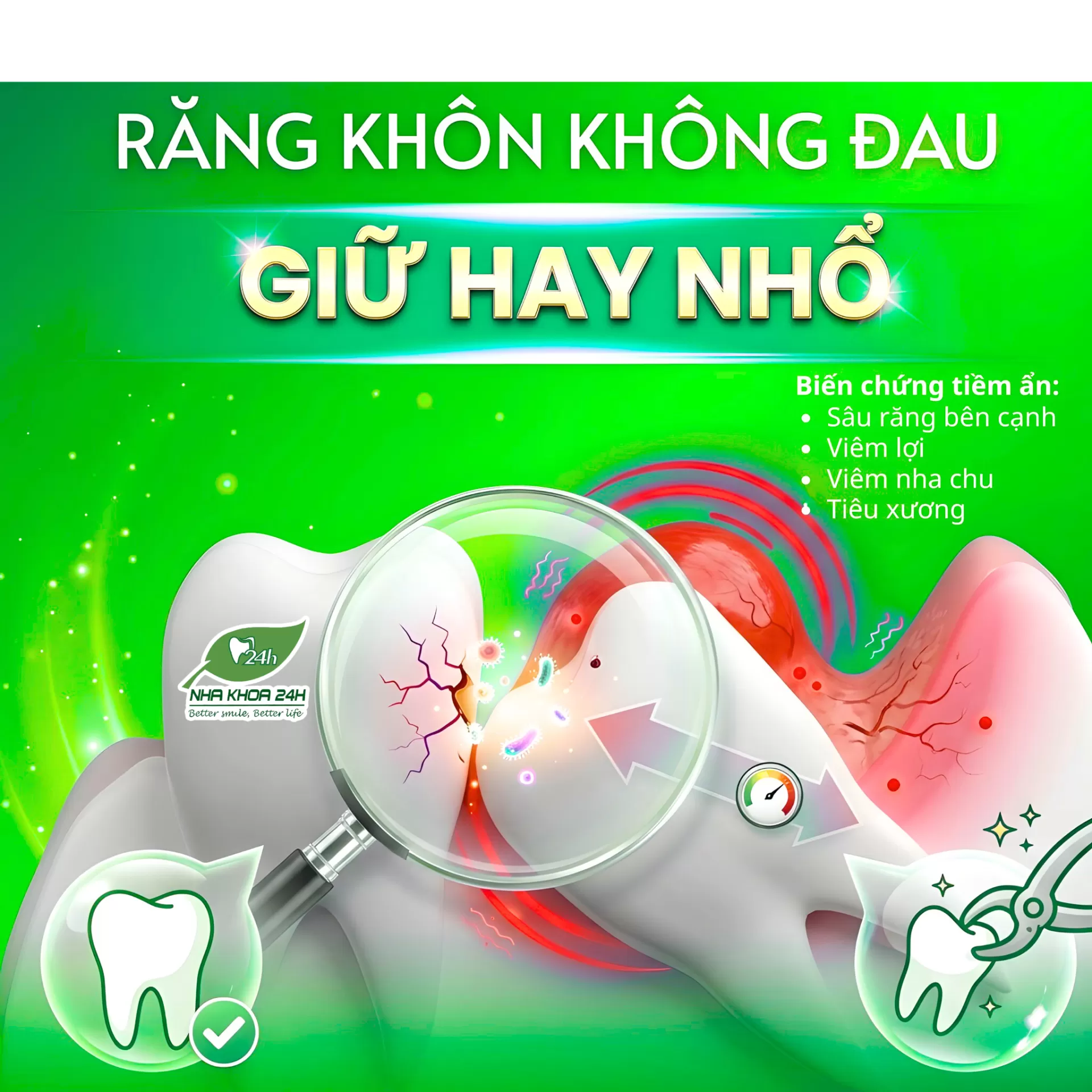 RĂNG KHÔN KHÔNG ĐAU – GIỮ HAY NHỔ?